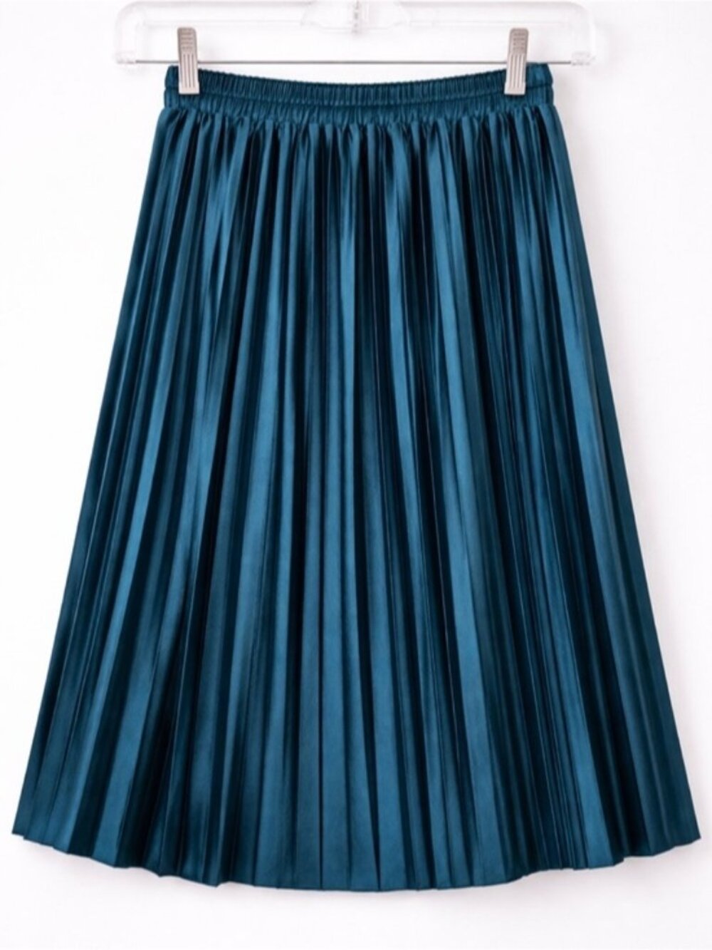 Pleated Midi Skirt in Teal Blue